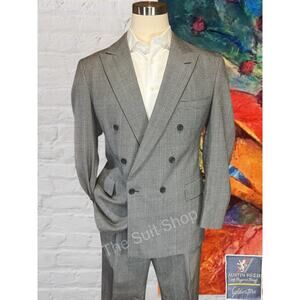 Austin Reed 42R 35x30 Double Breasted Black White Houndstooth Plaid Power Suit